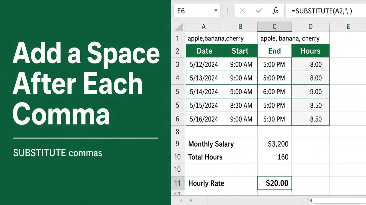 How to Use Excel Formula to Automatically Add Space After Comma? featured image