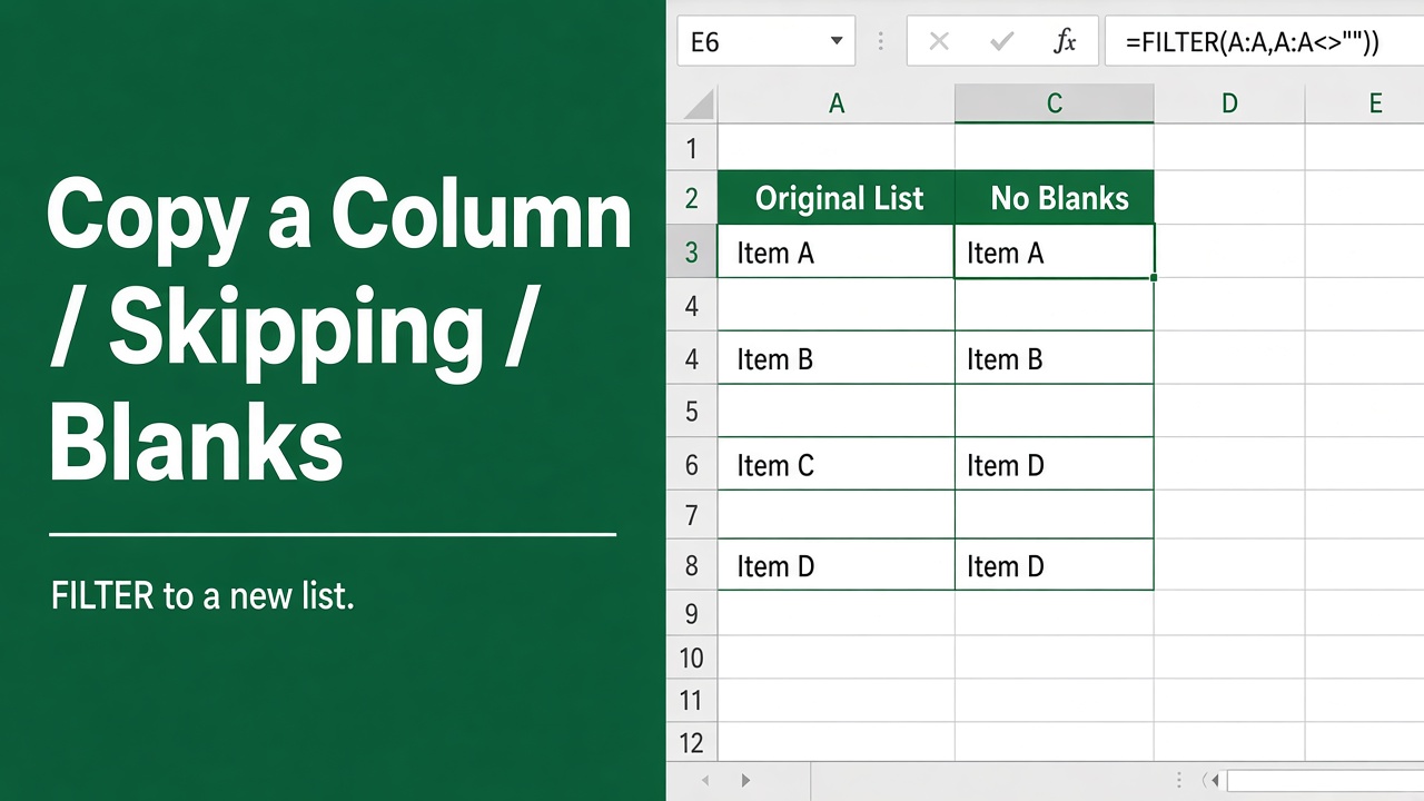 How to Copy a Column in Excel Without Blank Cells Using Formulas featured image