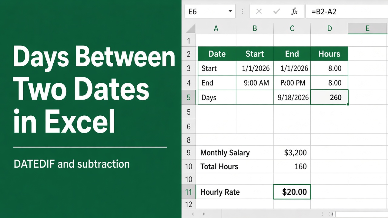 Excel Formula for Difference Between Two Dates featured image