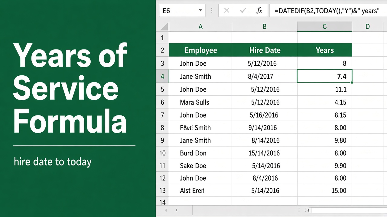 Calculate Years of Service with Excel Formula | Quick Guide featured image
