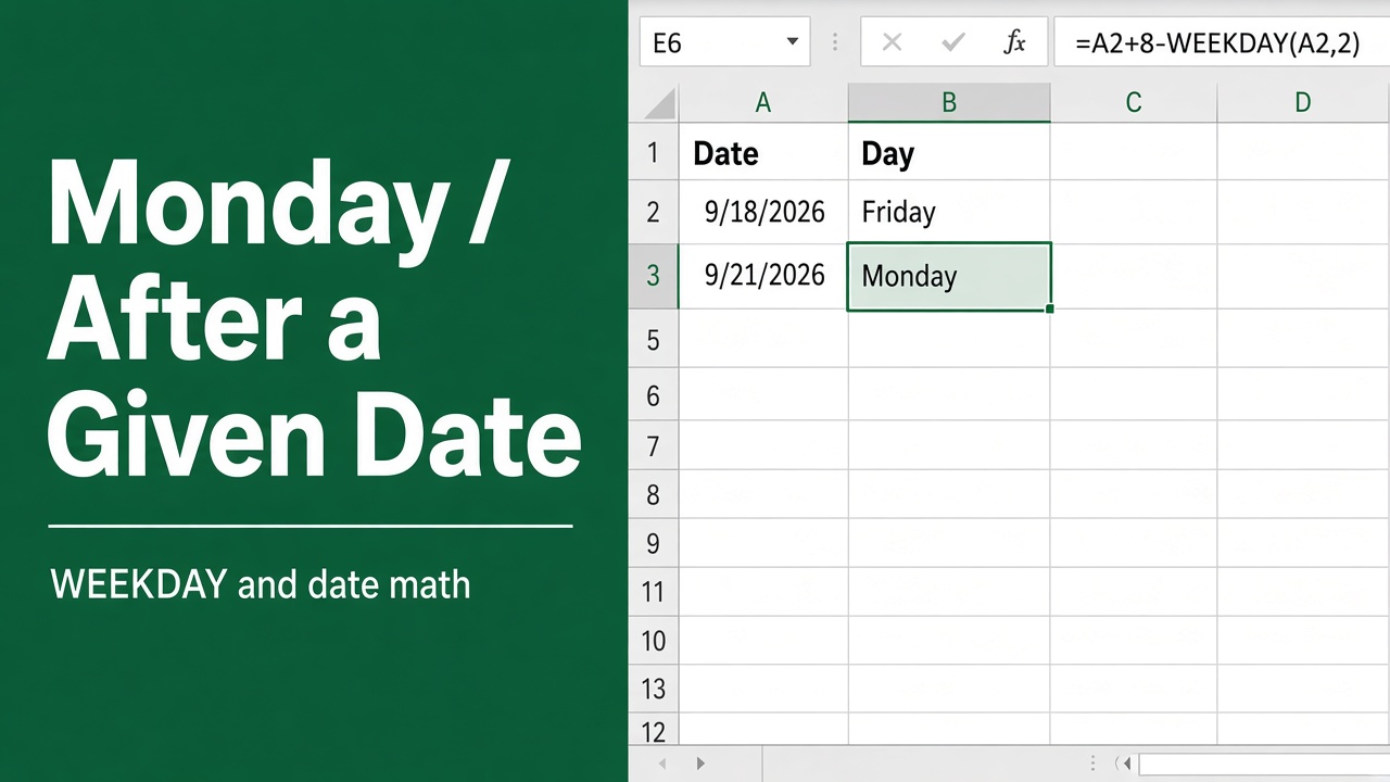 Excel Formula to Calculate the Monday After a Specific Date featured image