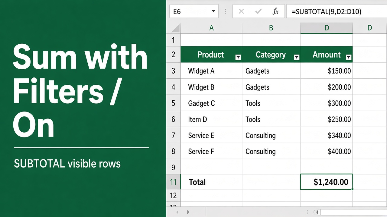Simple & Easy Excel Formula to Sum with Filters featured image