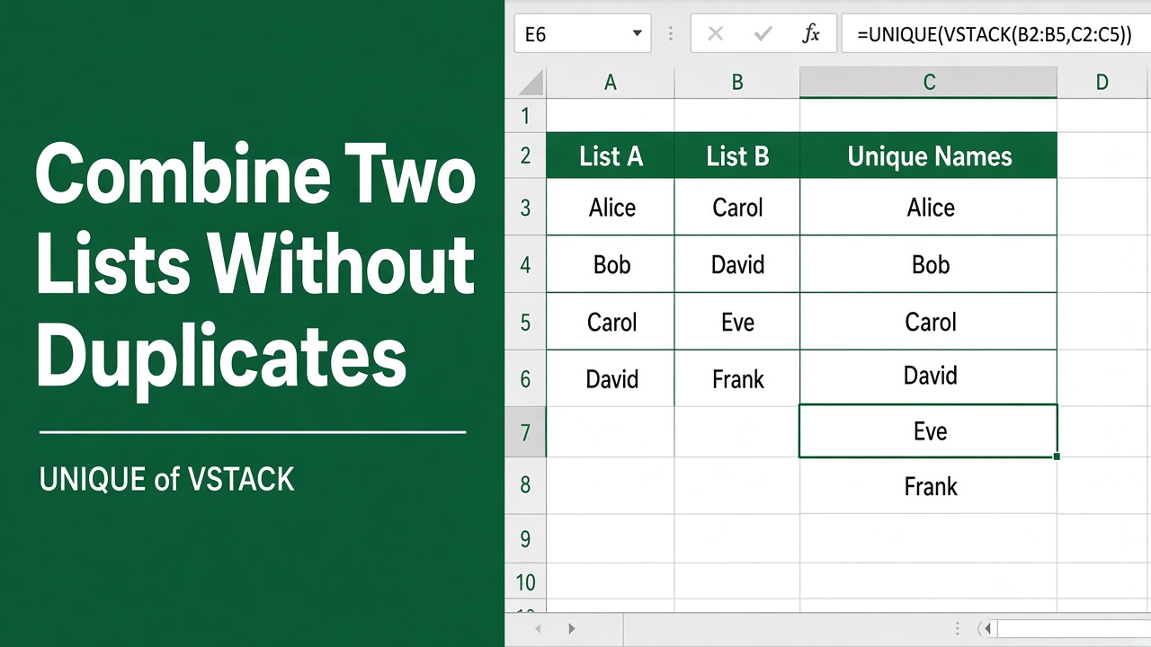 Combining Two Lists Without Duplicates in Excel: A Formula Guide featured image