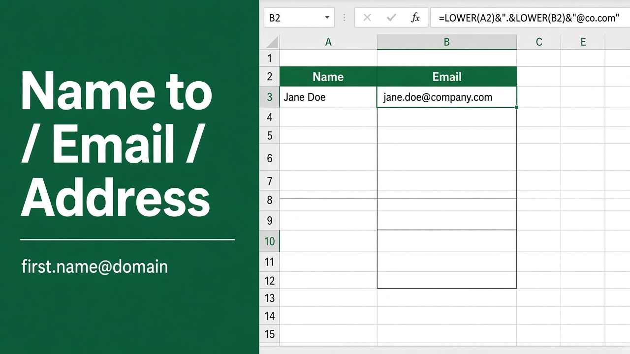 How to Turn a Name into an Email Address with an Excel Formula? featured image