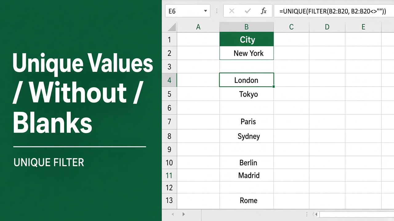 Excel Guide: Listing Unique Values Excluding Blanks with Formula featured image
