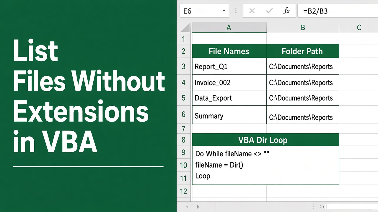 How to List Files in a Folder Without Extensions Using Excel VBA? featured image