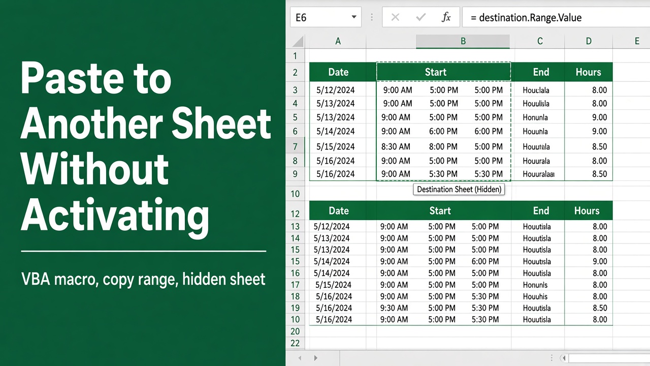 Excel VBA: Paste Data to Another Sheet Without Activating featured image