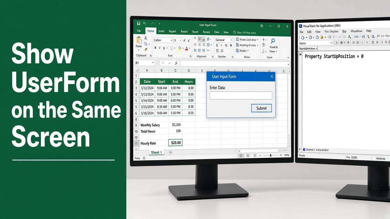 Excel VBA: Show UserForm on Same Screen featured image