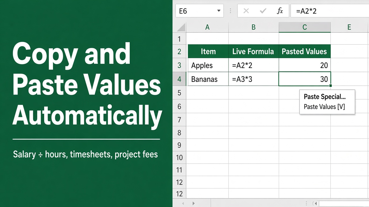 Formula to Copy and Paste Values in Excel Automatically featured image