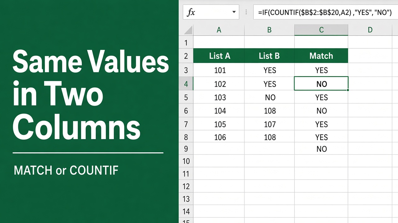 How to Find Same Values in Two Columns in Excel Using a Formula? featured image