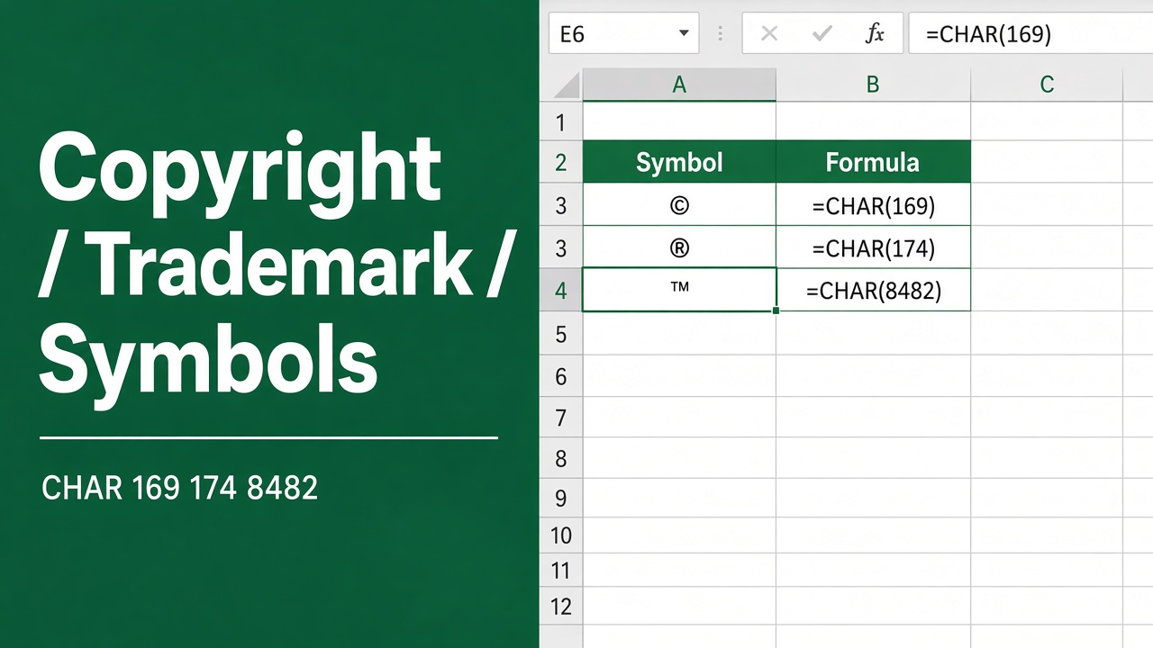 Insert Copyright, Trademark & Registered Trademark Symbol in Excel featured image