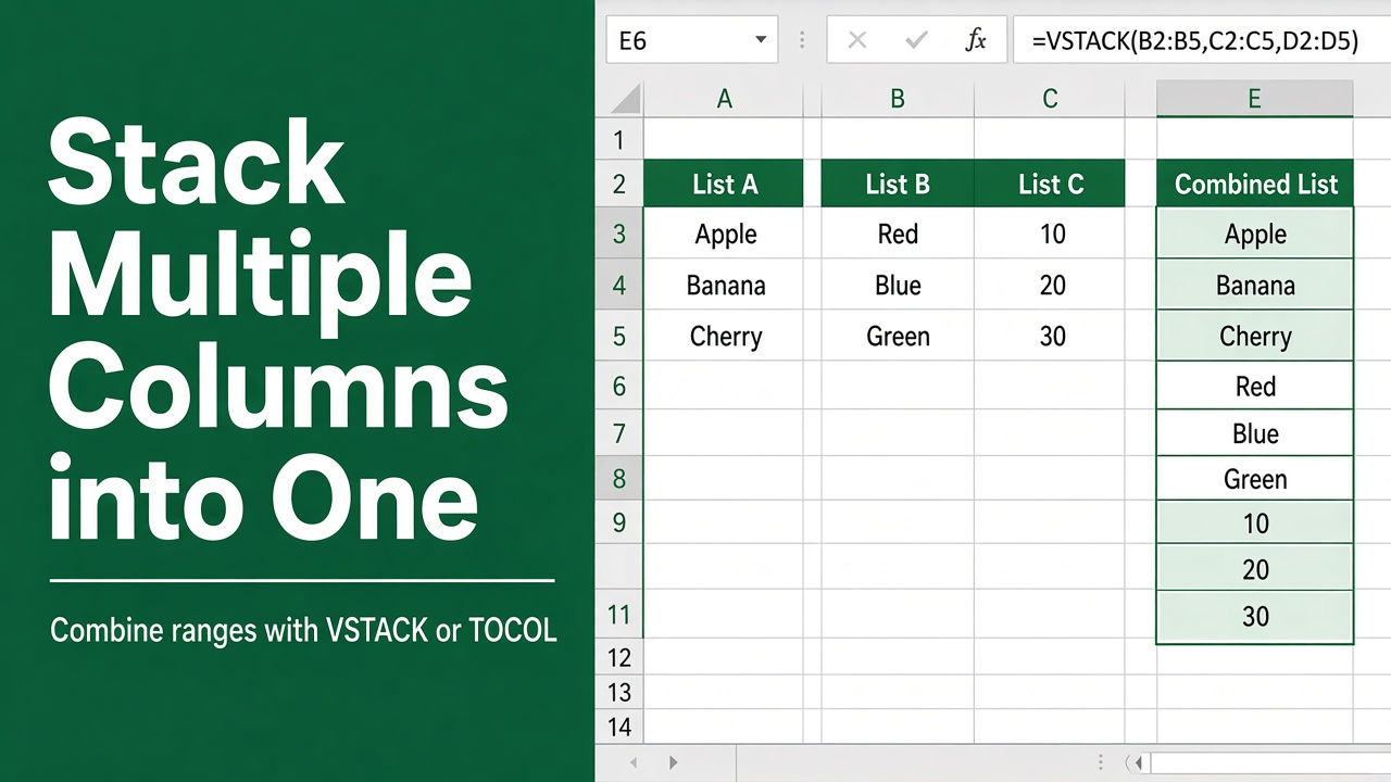 How to Stack Multiple Columns into One Column in Excel Using Formulas? featured image