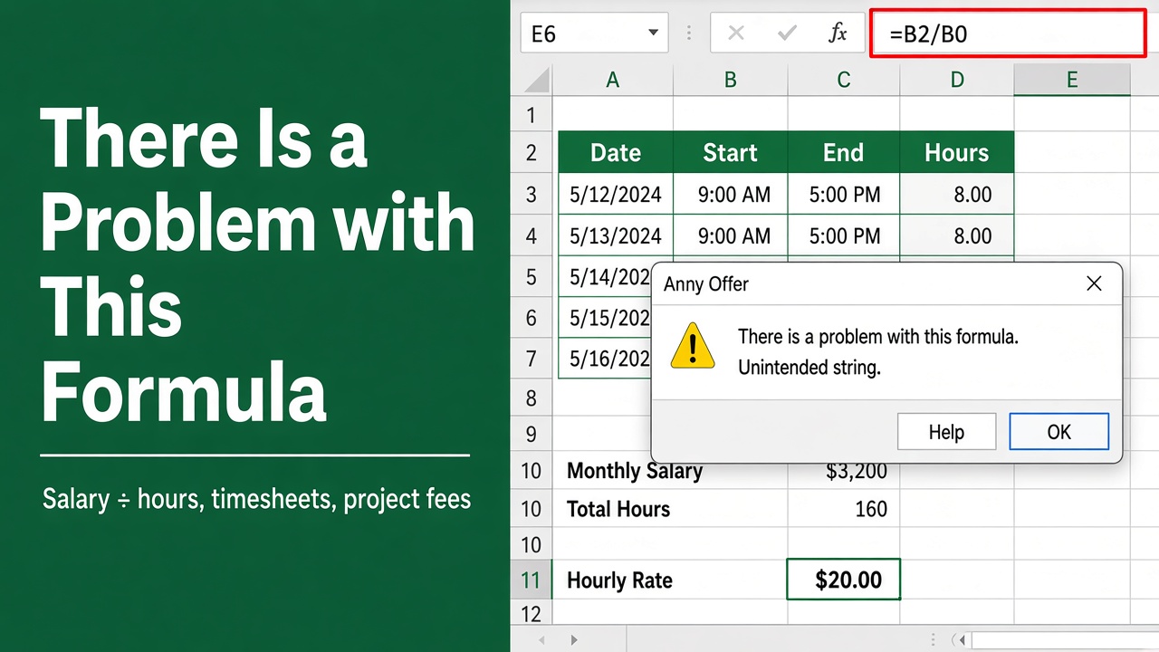 Resolving the “There Is a Problem with This Formula” Error in Excel featured image